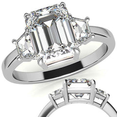 Emerald / Radiant and Trapezoid Moissanite Engagement Ring