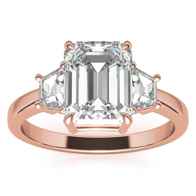 Emerald / Radiant and Trapezoid Moissanite Engagement Ring