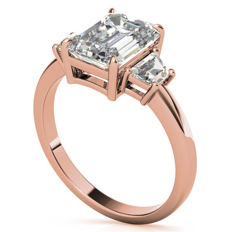Emerald / Radiant and Trapezoid Moissanite Engagement Ring