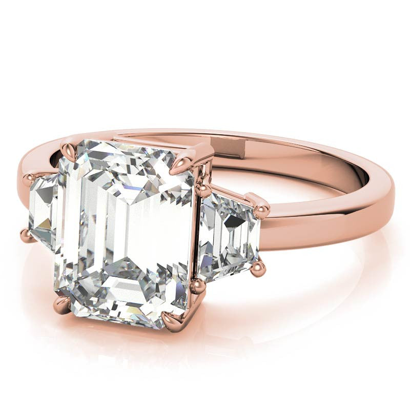 Emerald / Radiant and Trapezoid Moissanite Engagement Ring