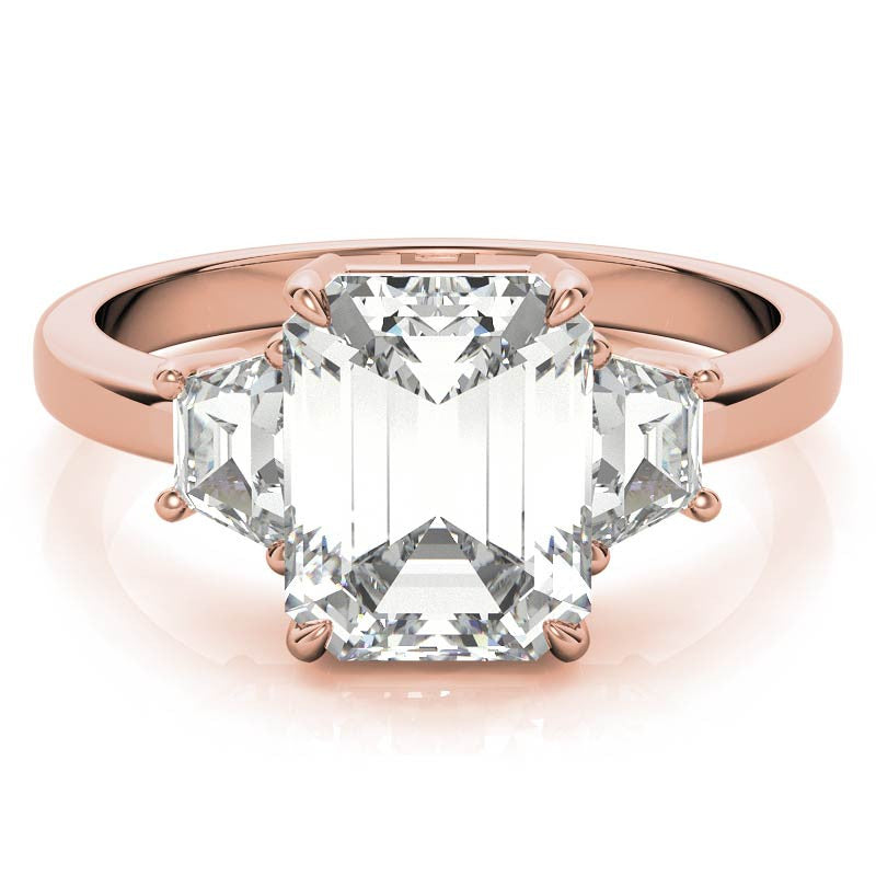 Emerald / Radiant and Trapezoid Moissanite Engagement Ring