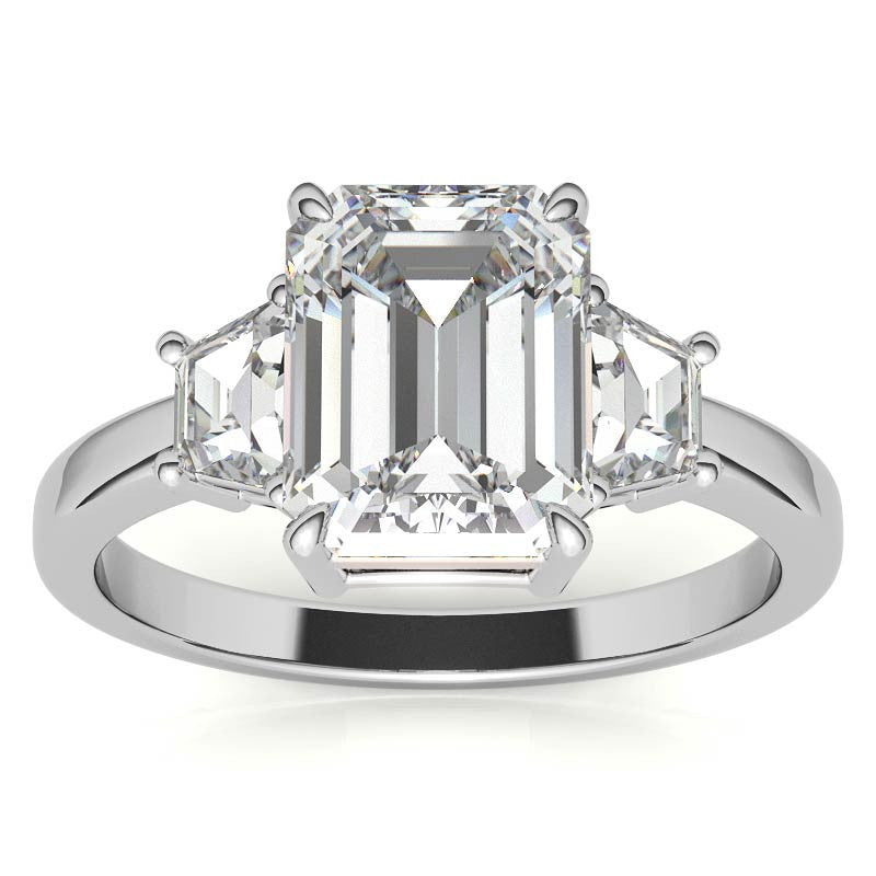 Emerald / Radiant and Trapezoid Moissanite Engagement Ring