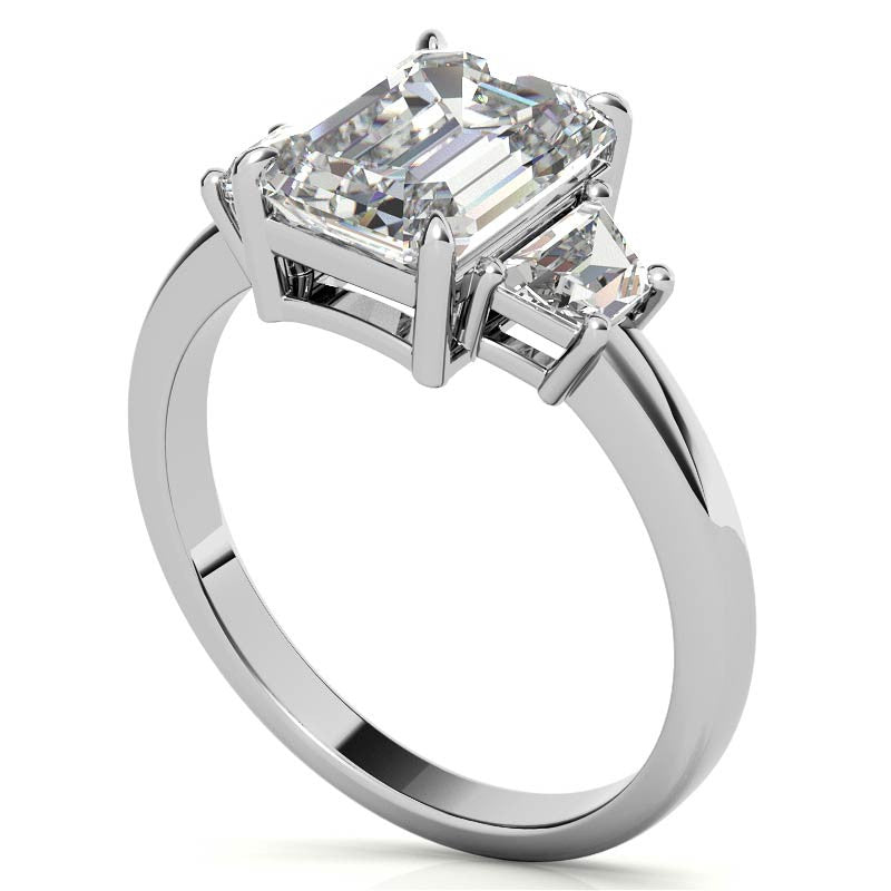 Emerald / Radiant and Trapezoid Moissanite Engagement Ring