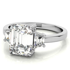 Emerald / Radiant and Trapezoid Moissanite Engagement Ring