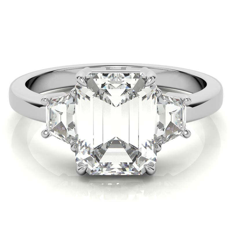 Emerald / Radiant and Trapezoid Moissanite Engagement Ring