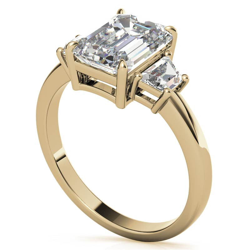 Emerald / Radiant and Trapezoid Moissanite Engagement Ring