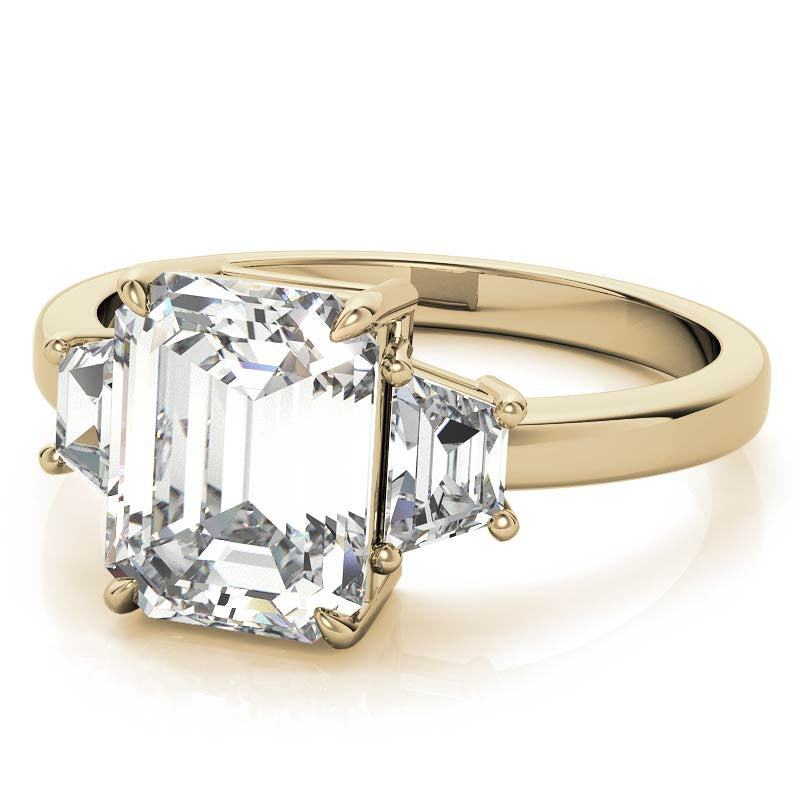 Emerald / Radiant and Trapezoid Moissanite Engagement Ring