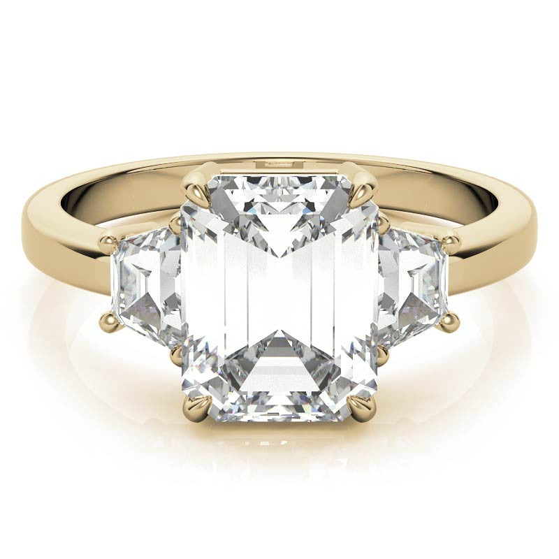 Emerald / Radiant and Trapezoid Moissanite Engagement Ring