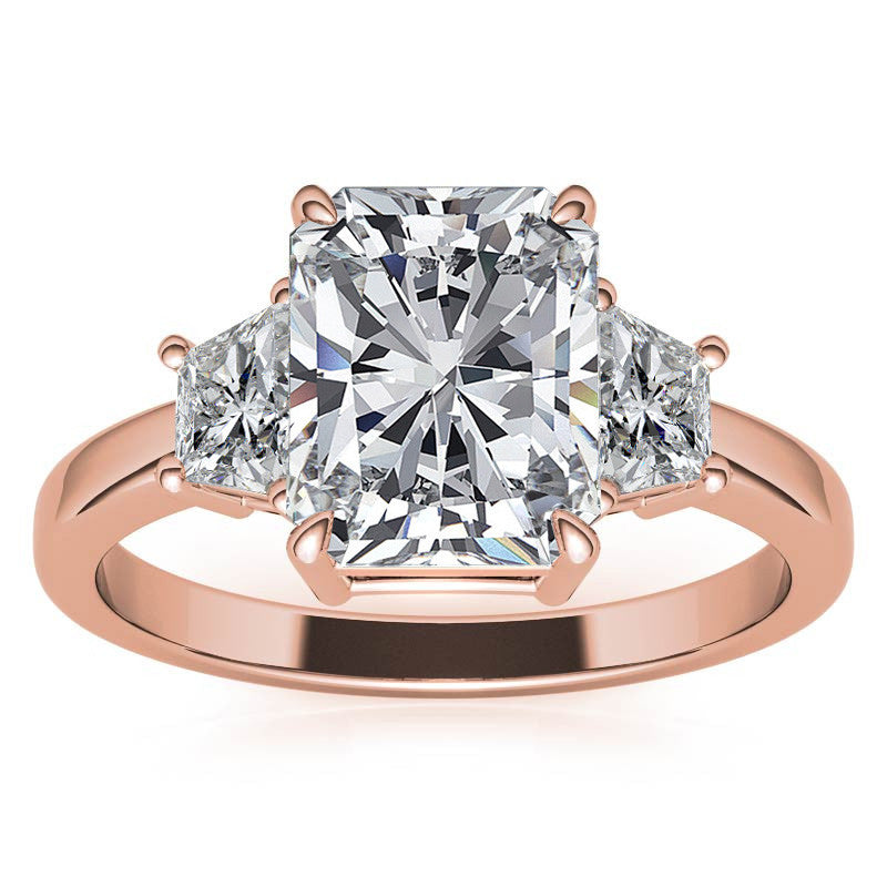 Emerald / Radiant and Trapezoid Moissanite Engagement Ring