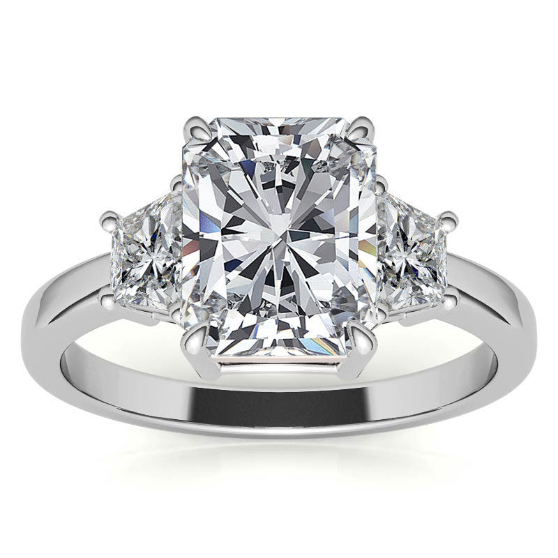 Emerald / Radiant and Trapezoid Moissanite Engagement Ring