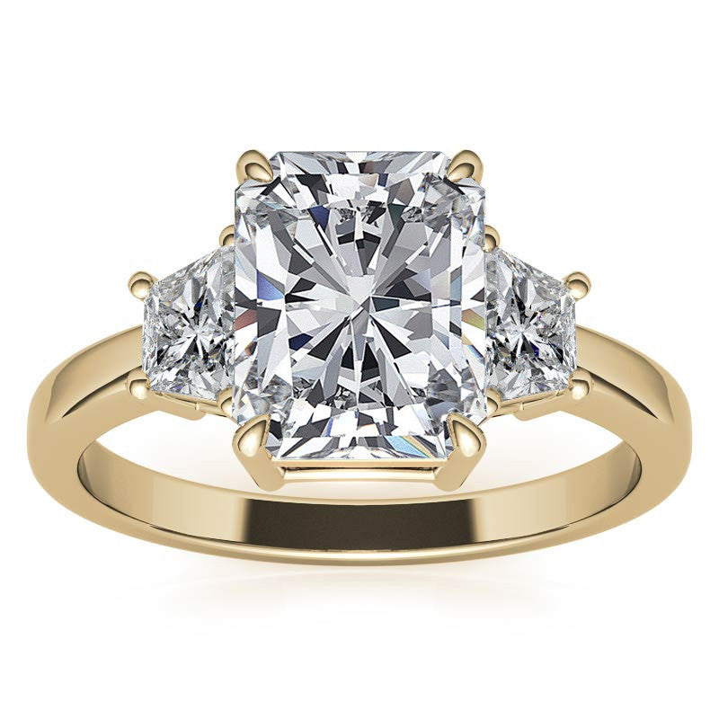 Emerald / Radiant and Trapezoid Moissanite Engagement Ring