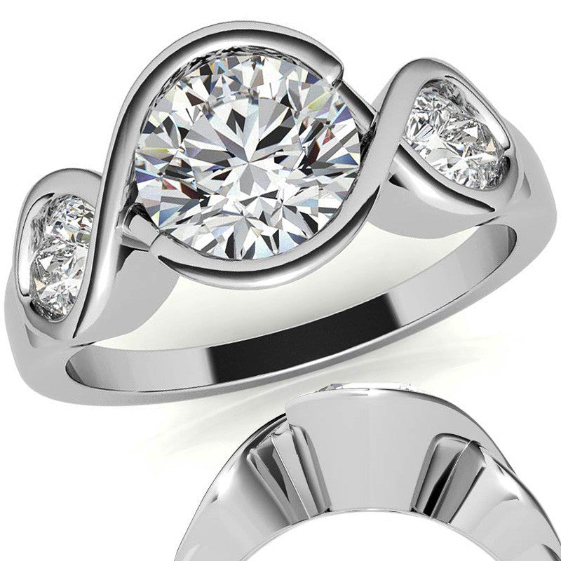 Round and Pear Bypass Three-Stone Moissanite Engagement Ring