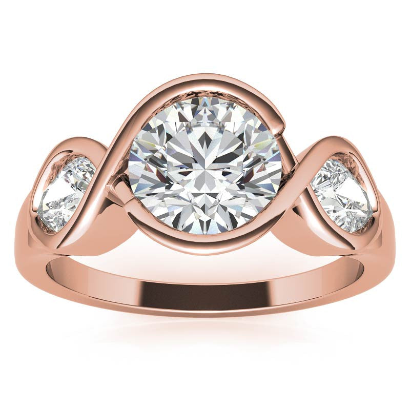 Round and Pear Bypass Three-Stone Moissanite Engagement Ring