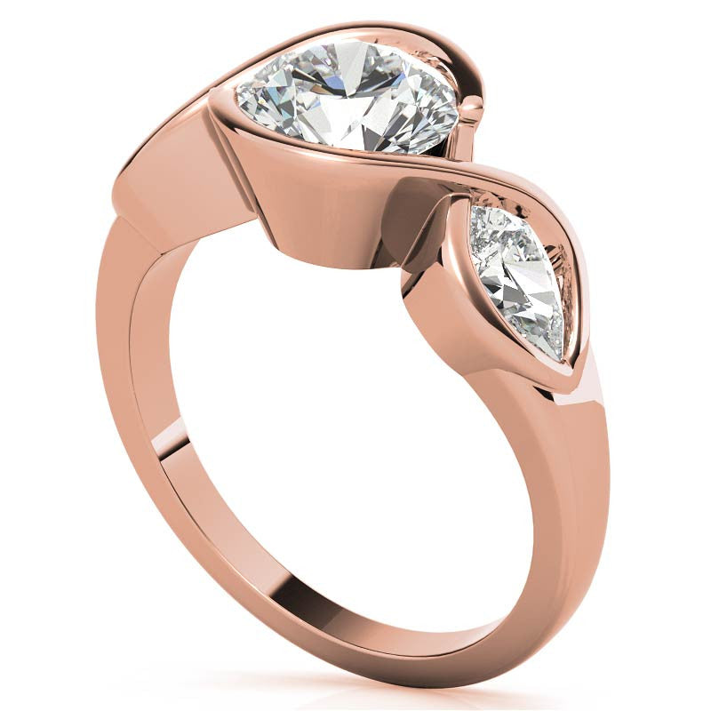 Round and Pear Bypass Three-Stone Moissanite Engagement Ring