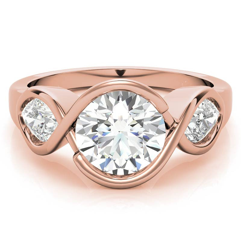 Round and Pear Bypass Three-Stone Moissanite Engagement Ring