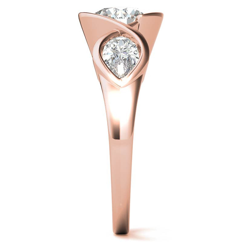 Round and Pear Bypass Three-Stone Moissanite Engagement Ring