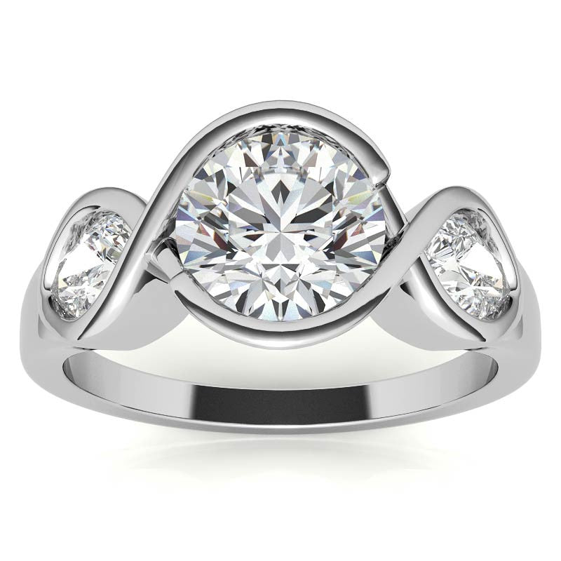 Round and Pear Bypass Three-Stone Moissanite Engagement Ring