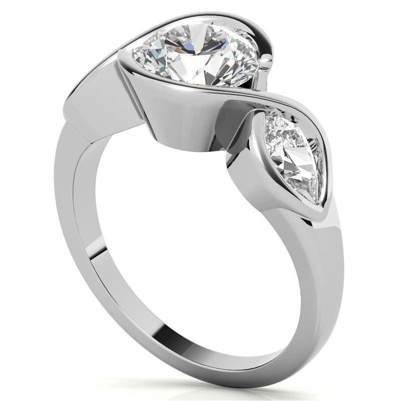 Round and Pear Bypass Three-Stone Moissanite Engagement Ring