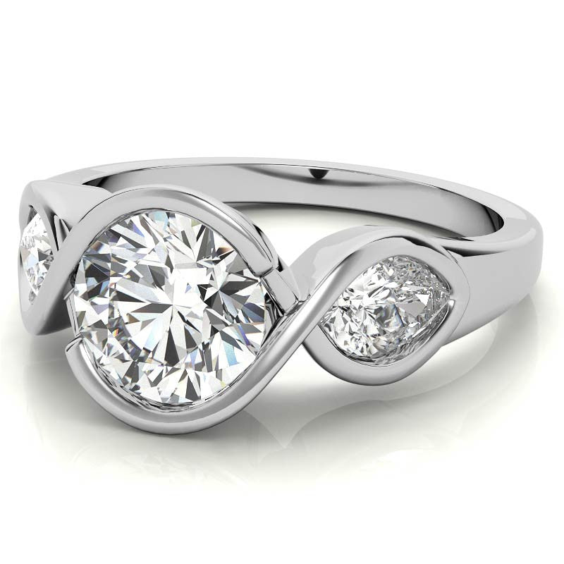 Round and Pear Bypass Three-Stone Moissanite Engagement Ring