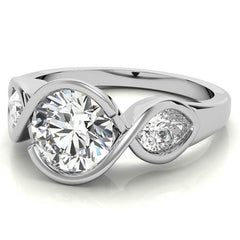 Round and Pear Bypass Three-Stone Moissanite Engagement Ring