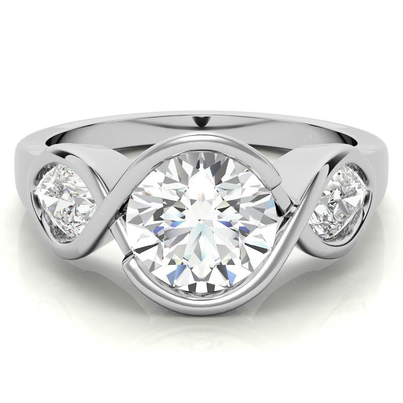 Round and Pear Bypass Three-Stone Moissanite Engagement Ring