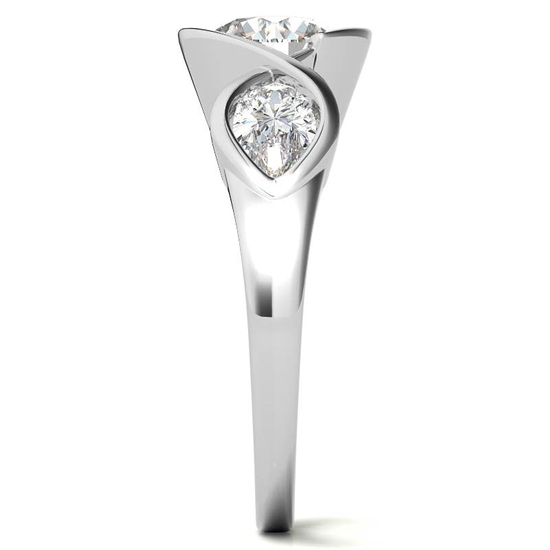 Round and Pear Bypass Three-Stone Moissanite Engagement Ring