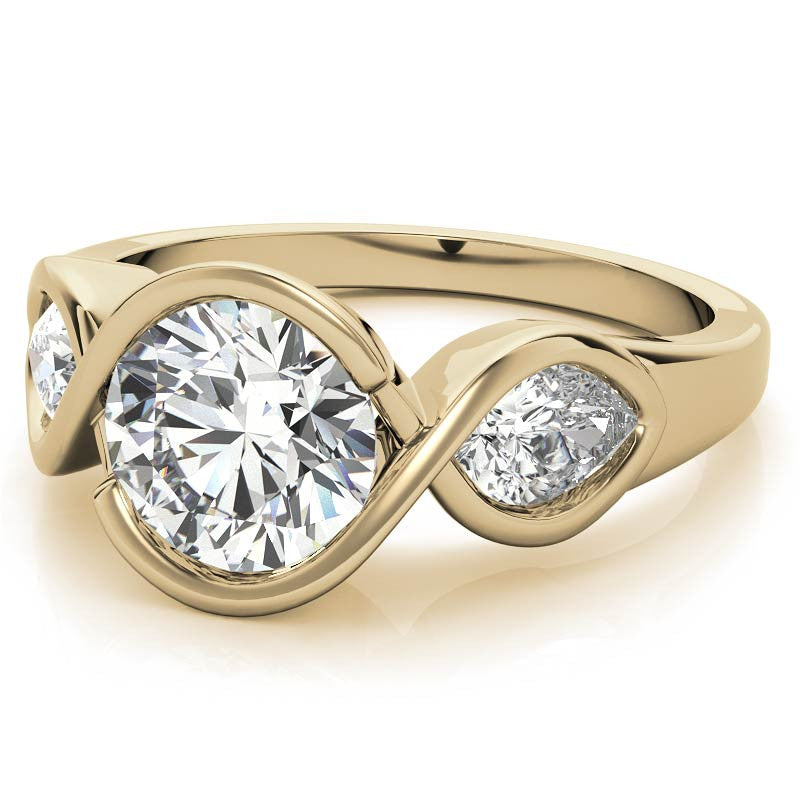 Round and Pear Bypass Three-Stone Moissanite Engagement Ring