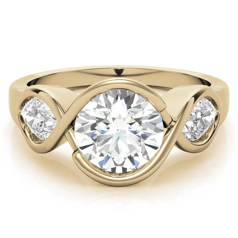 Round and Pear Bypass Three-Stone Moissanite Engagement Ring