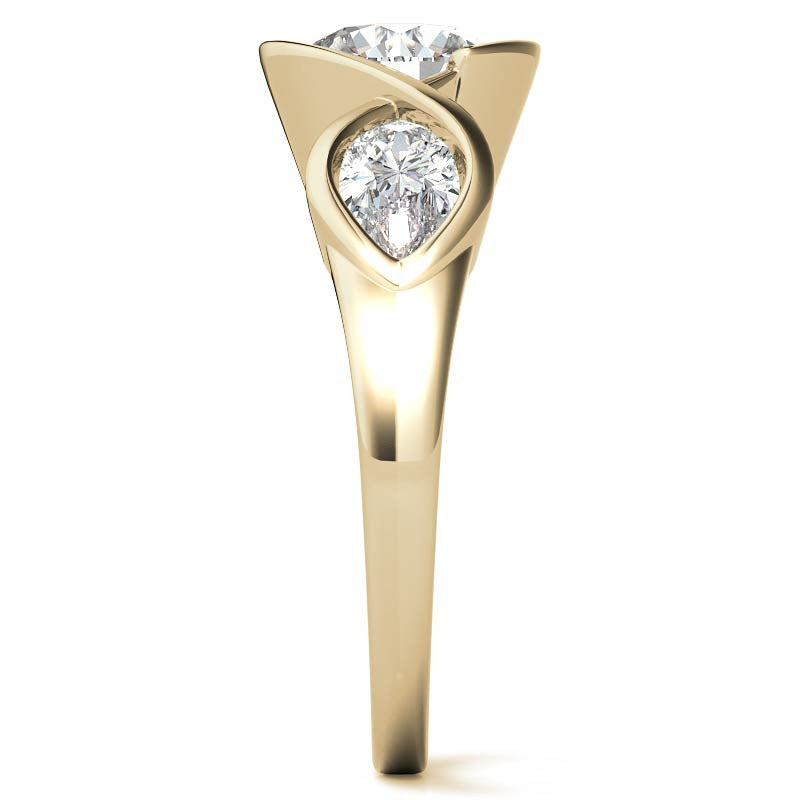 Round and Pear Bypass Three-Stone Moissanite Engagement Ring