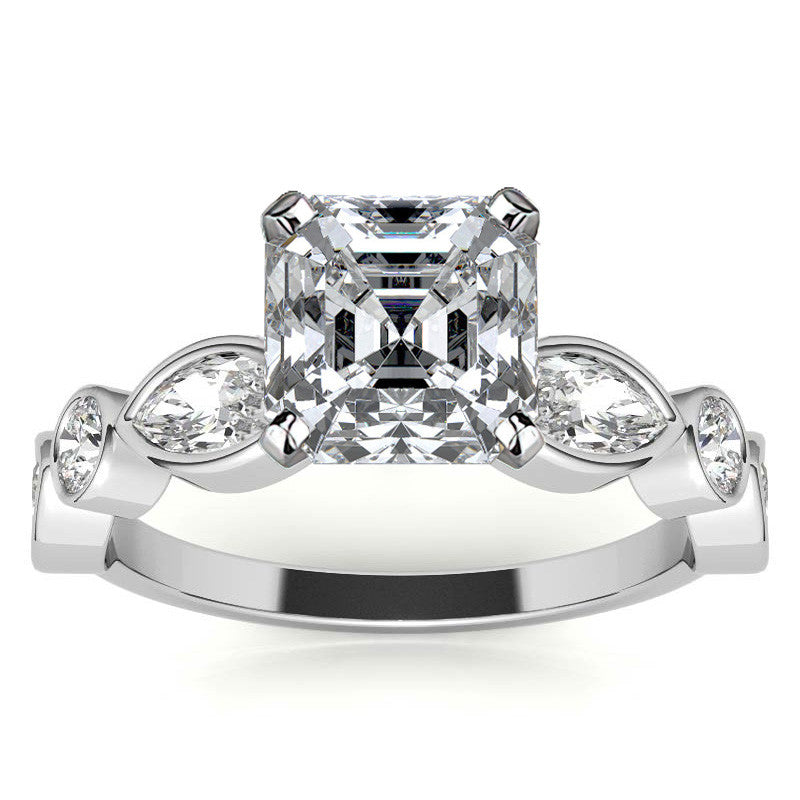 Round and Marquise Bezel Moissanite Engagement Ring
