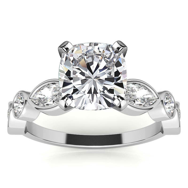 Round and Marquise Bezel Moissanite Engagement Ring
