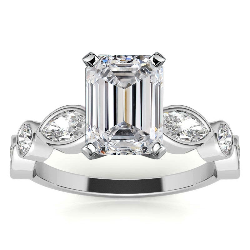 Round and Marquise Bezel Moissanite Engagement Ring