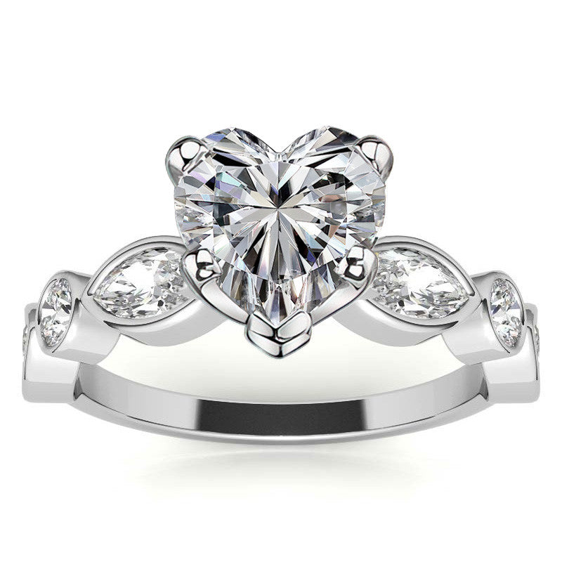Round and Marquise Bezel Moissanite Engagement Ring