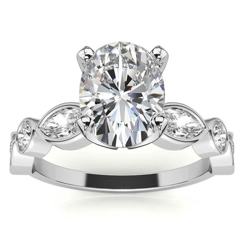 Round and Marquise Bezel Moissanite Engagement Ring