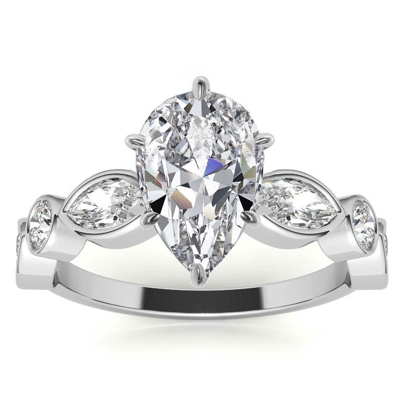 Round and Marquise Bezel Moissanite Engagement Ring