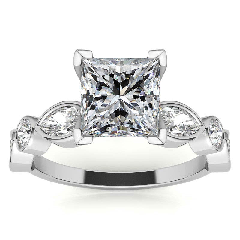 Round and Marquise Bezel Moissanite Engagement Ring