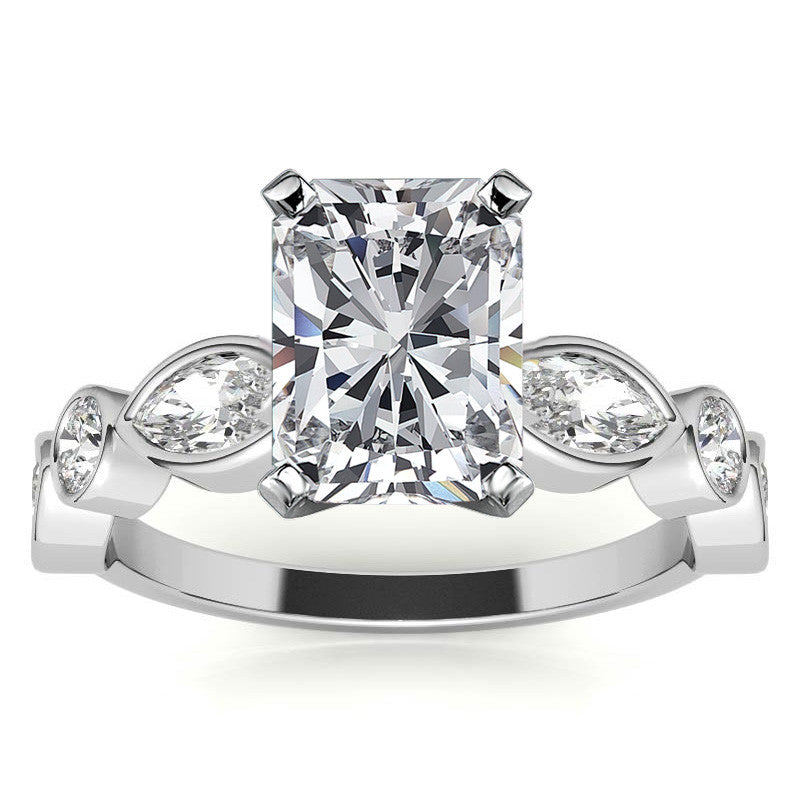 Round and Marquise Bezel Moissanite Engagement Ring