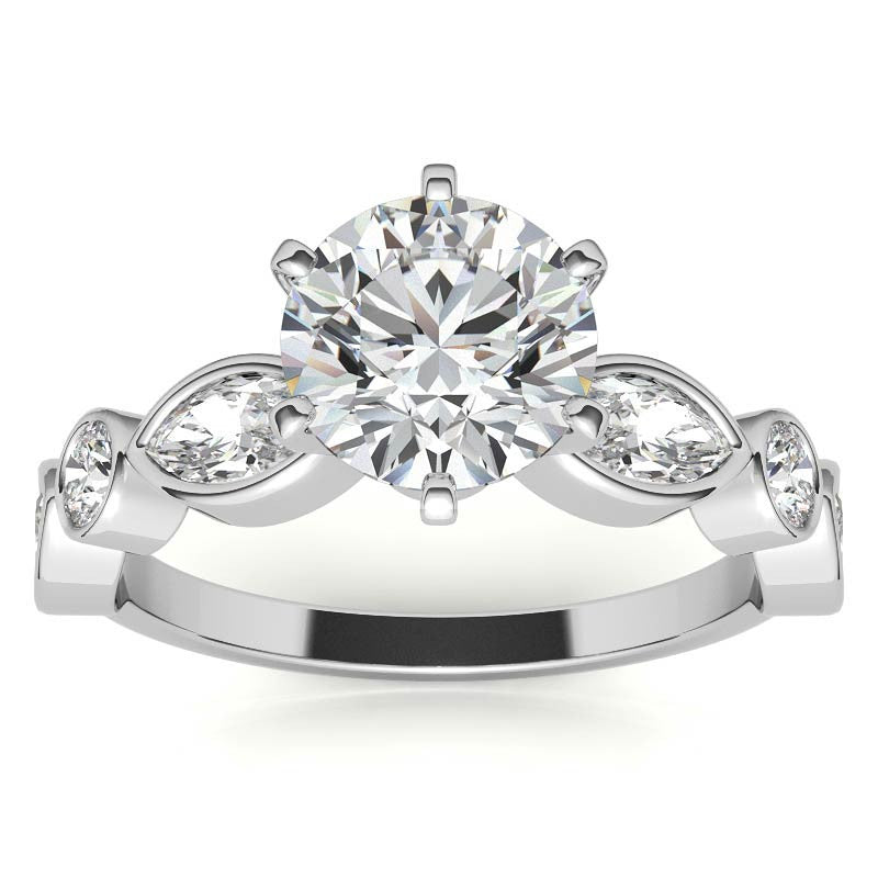 Round and Marquise Bezel Moissanite Engagement Ring