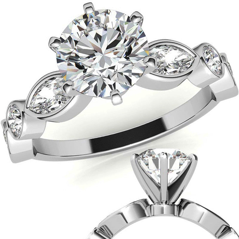 Round and Marquise Bezel Moissanite Engagement Ring