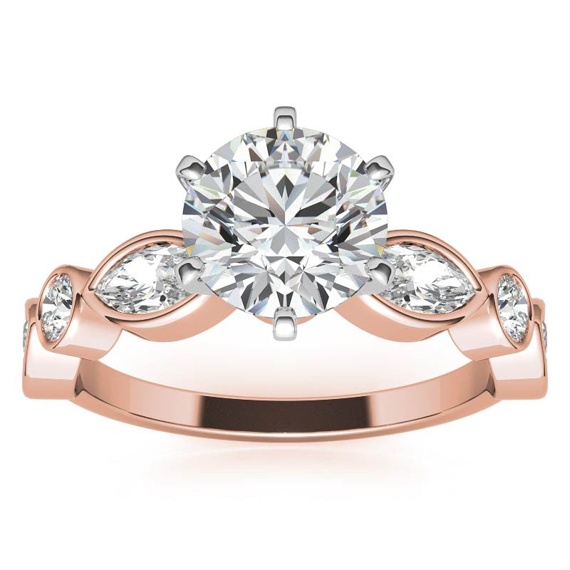 Round and Marquise Bezel Moissanite Engagement Ring