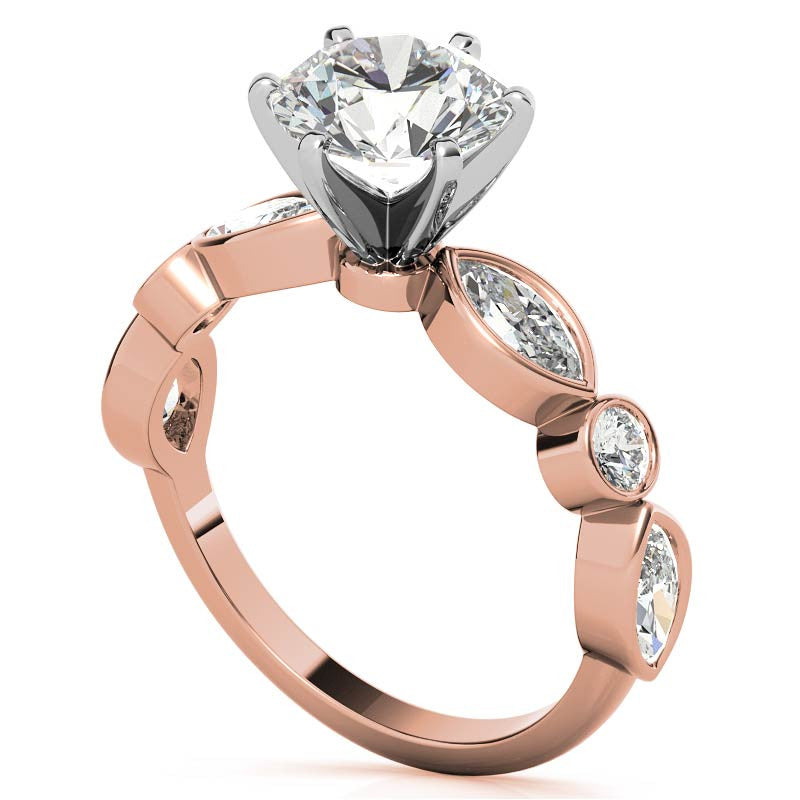 Round and Marquise Bezel Moissanite Engagement Ring