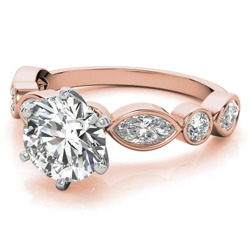 Round and Marquise Bezel Moissanite Engagement Ring