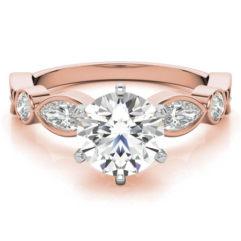 Round and Marquise Bezel Moissanite Engagement Ring