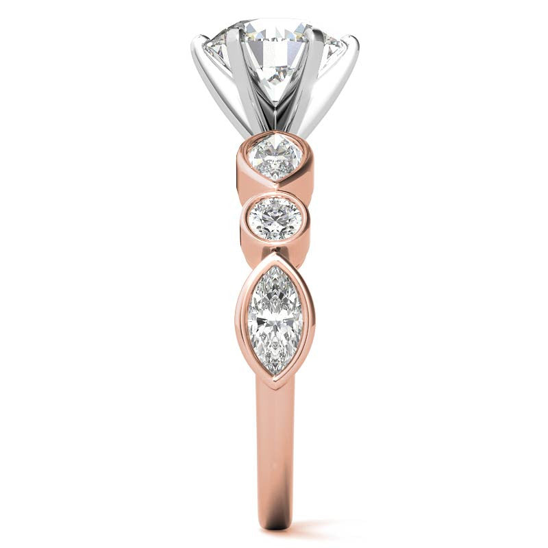 Round and Marquise Bezel Moissanite Engagement Ring