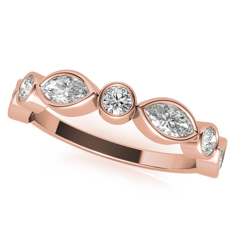 Round and Marquise Bezel Moissanite Engagement Ring