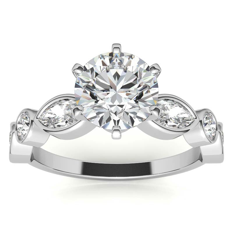Round and Marquise Bezel Moissanite Engagement Ring