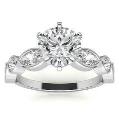 Round and Marquise Bezel Moissanite Engagement Ring