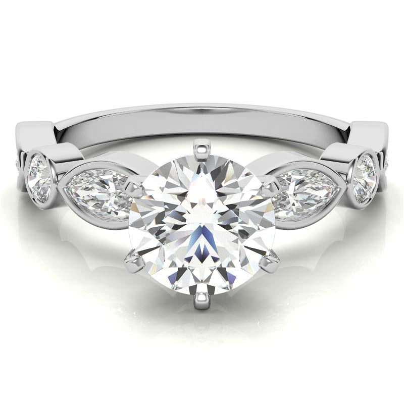 Round and Marquise Bezel Moissanite Engagement Ring