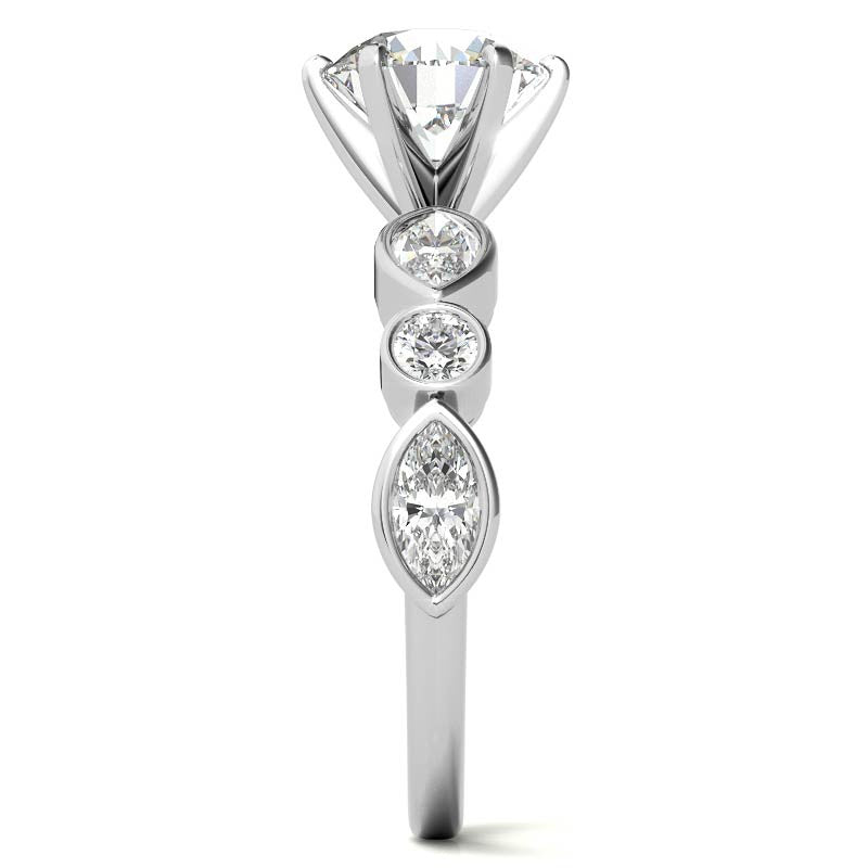 Round and Marquise Bezel Moissanite Engagement Ring