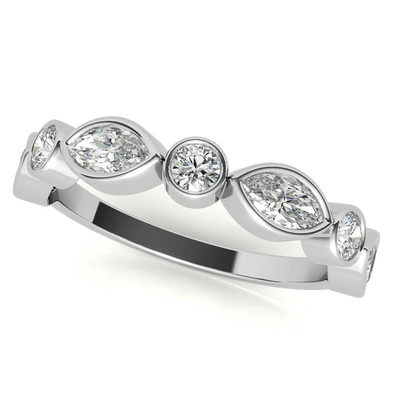 Round and Marquise Bezel Moissanite Engagement Ring